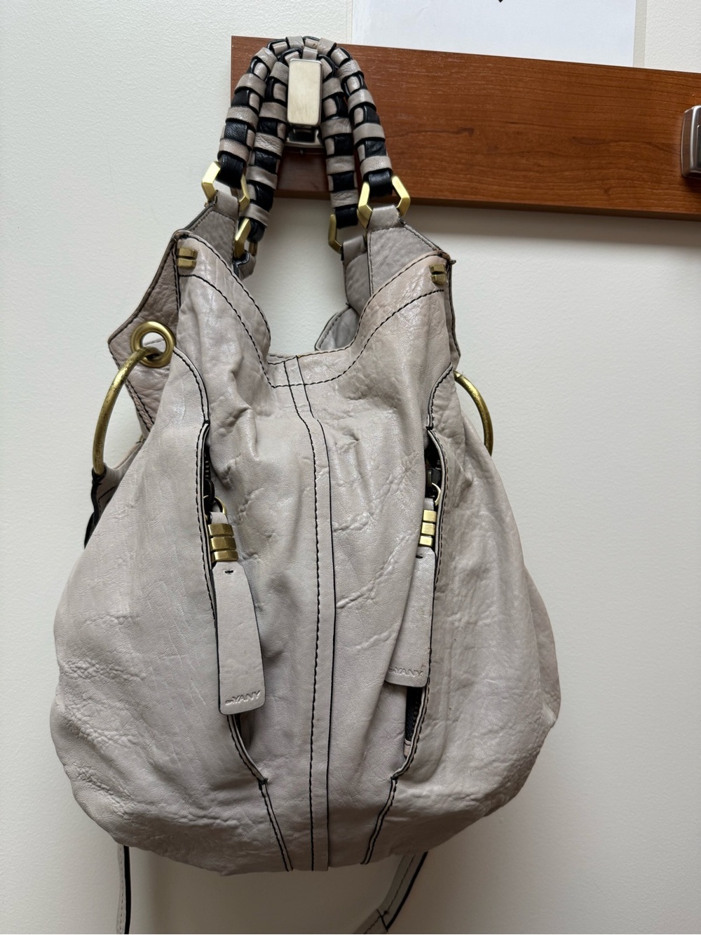 OrYANY Soft Leather Shoulder Bag Cream Light Gray Large Tote Purse